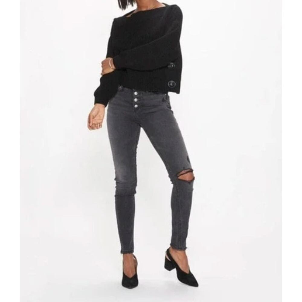 Silver Jeans Co‎ Skinny Jeans Womens 31 Black Distressed High Rise Button Fly